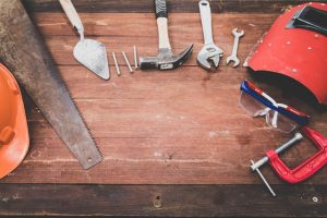 Workbench from above with tools laid out